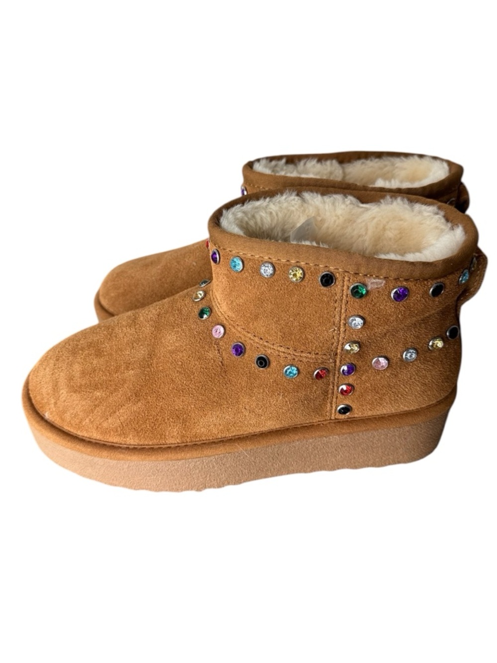 STEVE MADDEN New Chestnut Tan Slip On Suede Leather Booties Rhinestones Size 7.5